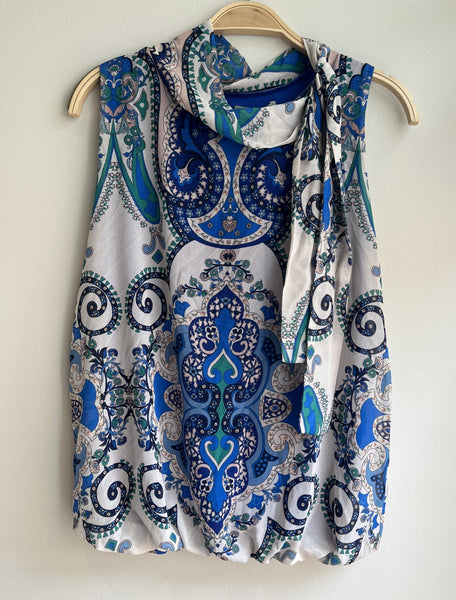 Sleeveless Bow Shoulder Print Top