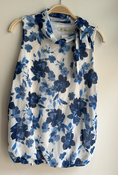 Sleeveless Bow Shoulder Print Top