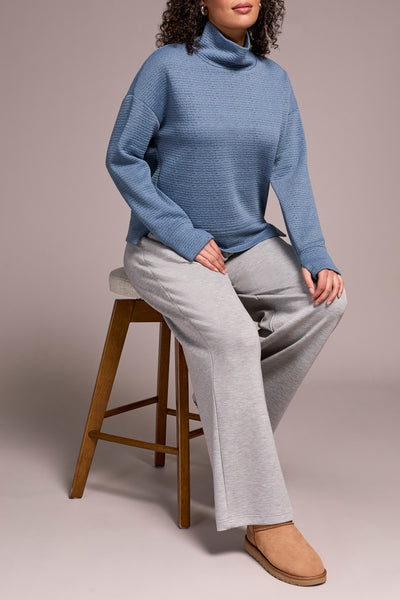 Puckered Knit Drop Shoulder Funnel Neck Top