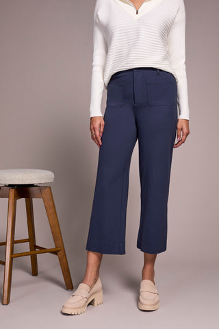 High-Rise Fly Front Wide Leg Capri With Pockets