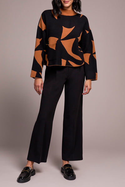 Abstract Print Mock Neck Sweater With Pocket