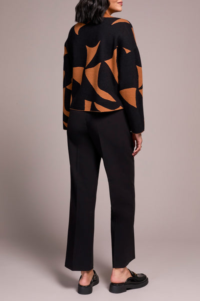 Abstract Print Mock Neck Sweater With Pocket