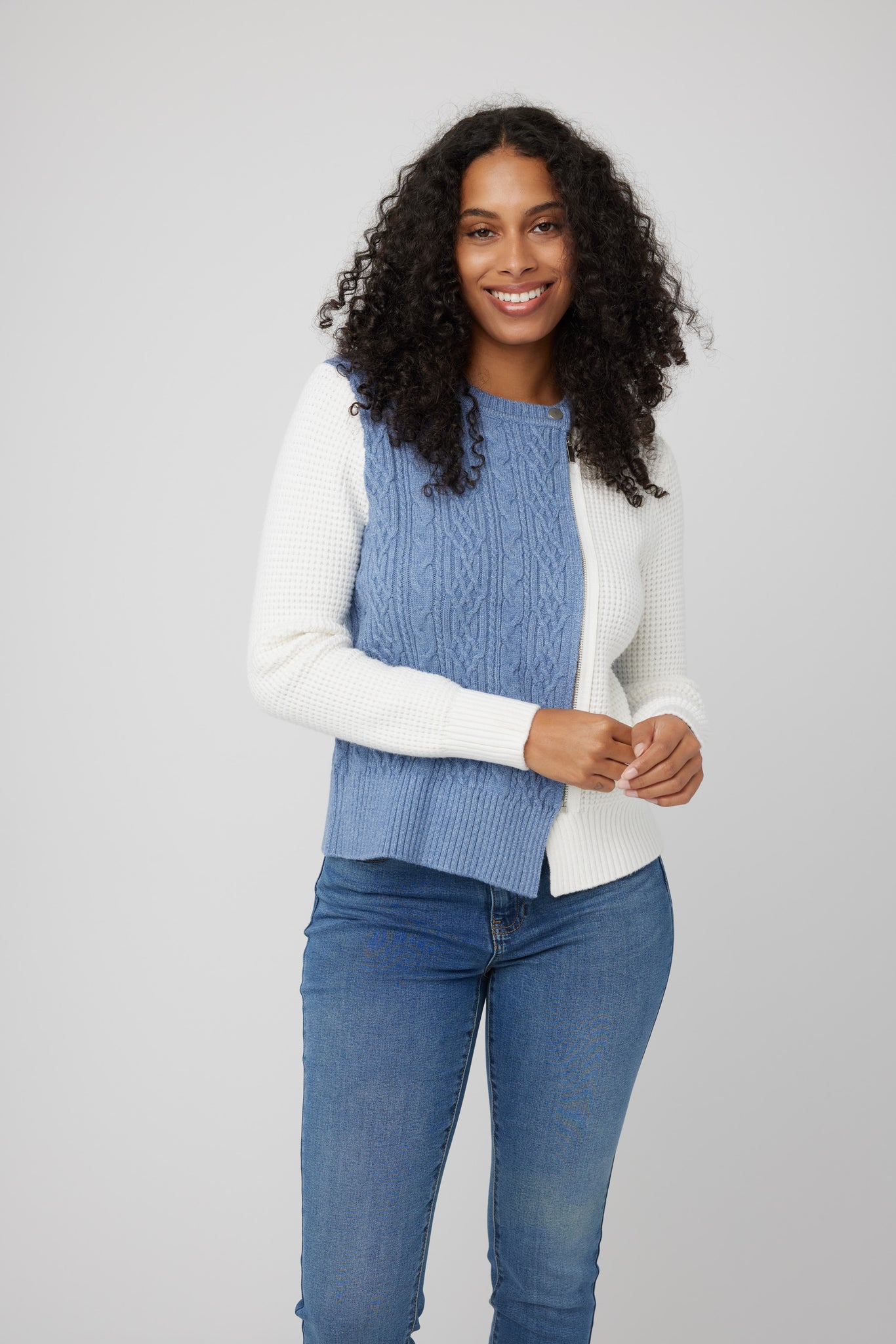 Long Sleeve 2 Tone Sweater Cardigan