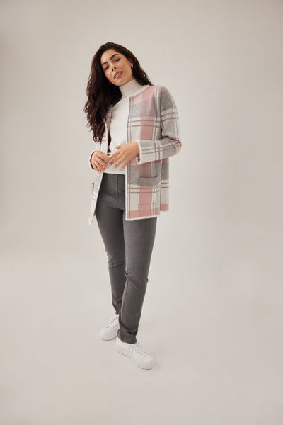 Open Front Plaid Cardigan