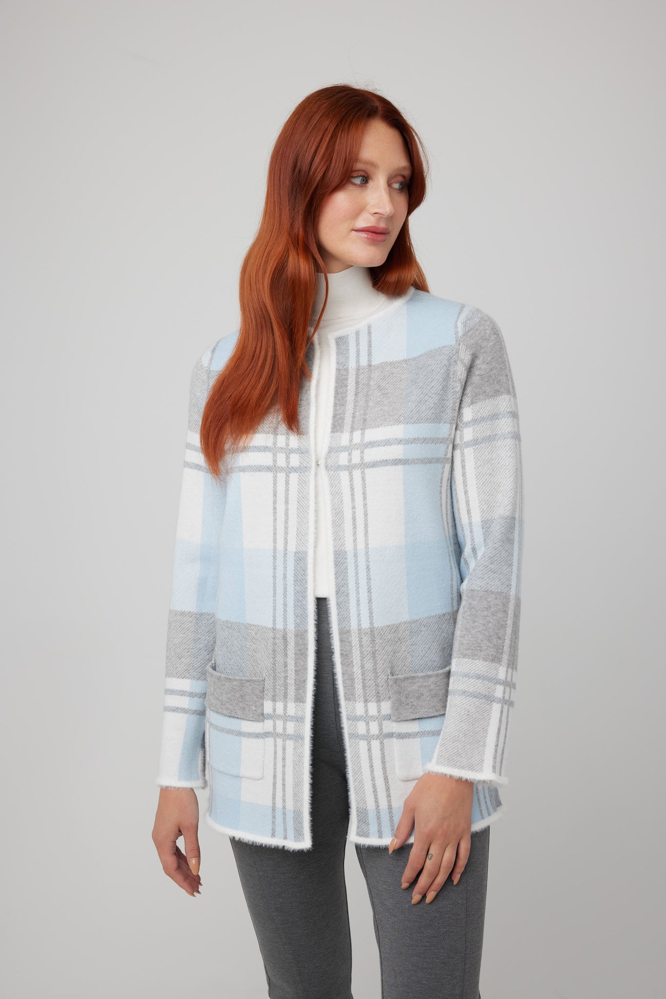Open Front Plaid Cardigan