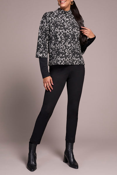 Long Sleeve Print Mock Neck Top