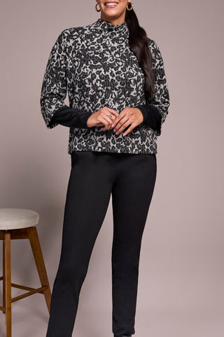 Long Sleeve Print Mock Neck Top