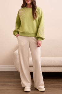 Long Sleeve Crew Neck Top With Embroidery