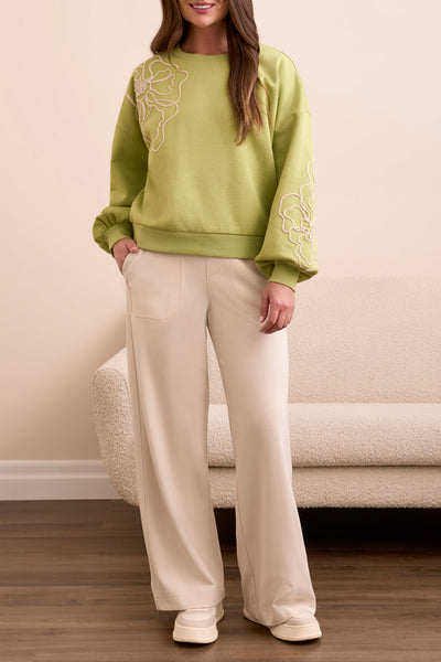Long Sleeve Crew Neck Top With Embroidery