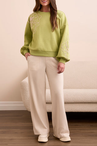 Long Sleeve Crew Neck Top With Embroidery