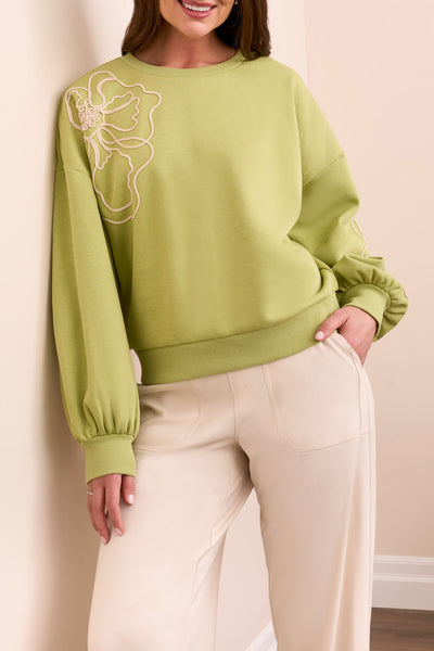 Long Sleeve Crew Neck Top With Embroidery