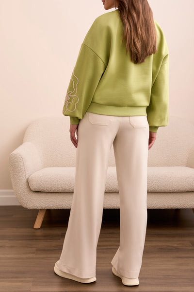 Long Sleeve Crew Neck Top With Embroidery