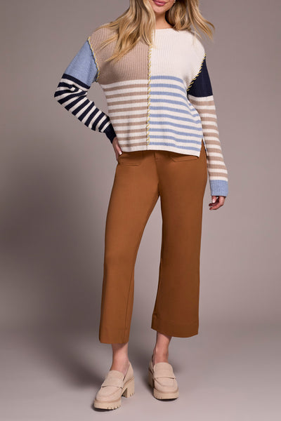 Long Sleeve Boat Neck Stripe Sweater