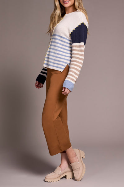 Long Sleeve Boat Neck Stripe Sweater