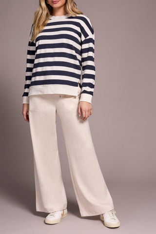Long Sleeve Stripe Crew Neck Top With Rib Detail