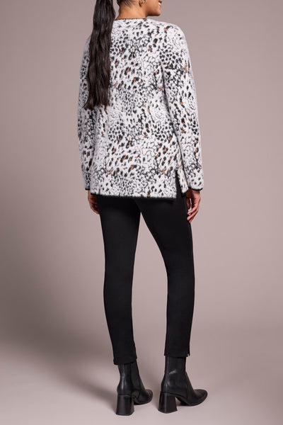 Fuzzy Animal Print Mock Neck Sweater