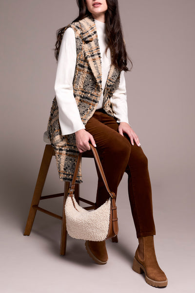 Wide Notch Collar Plaid Long Vest
