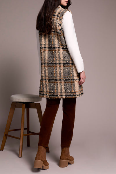 Wide Notch Collar Plaid Long Vest