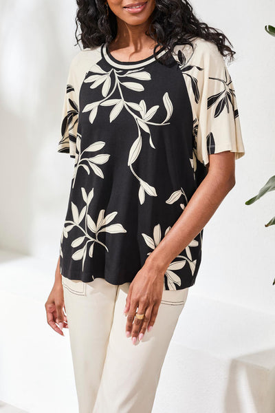 Flutter Sleeve Crew Neck Combo Top