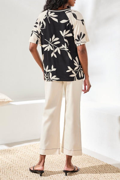 Flutter Sleeve Crew Neck Combo Top