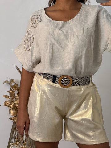 Floral Detail Linen Top