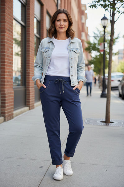 Draw String Waist Side Trim Pants