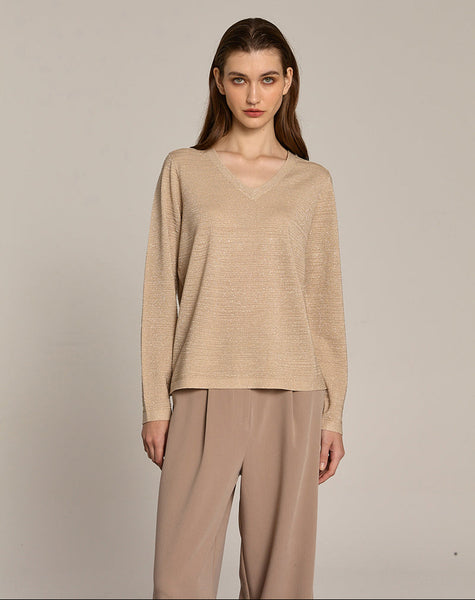 Long Sleeve V-Neck Lurex Sweater