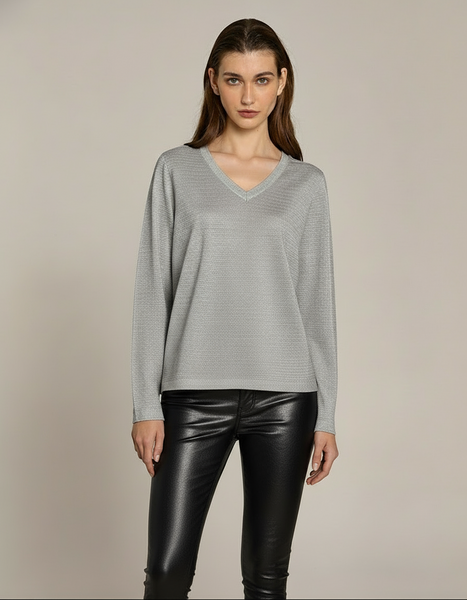 Long Sleeve V-Neck Lurex Sweater