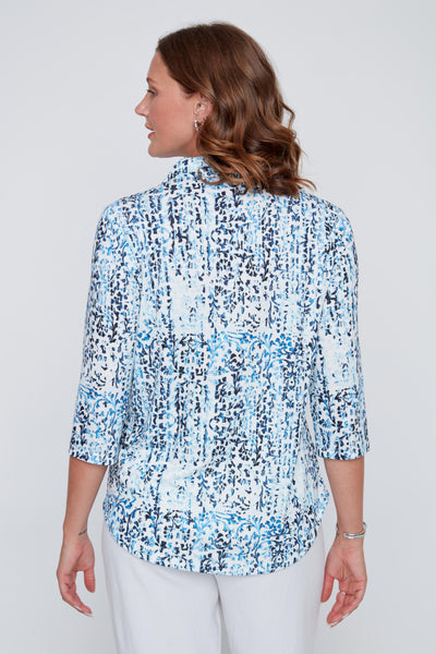 Button Front Print Blouse