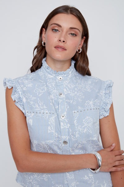 Button Front Pin Stripe Print Vest