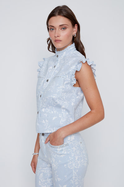 Button Front Pin Stripe Print Vest