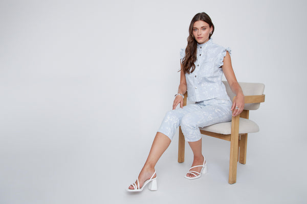 Button Front Pin Stripe Print Vest