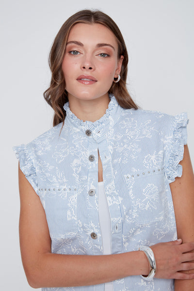 Button Front Pin Stripe Print Vest