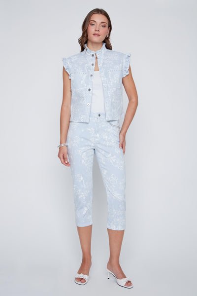 Button Front Pin Stripe Print Vest