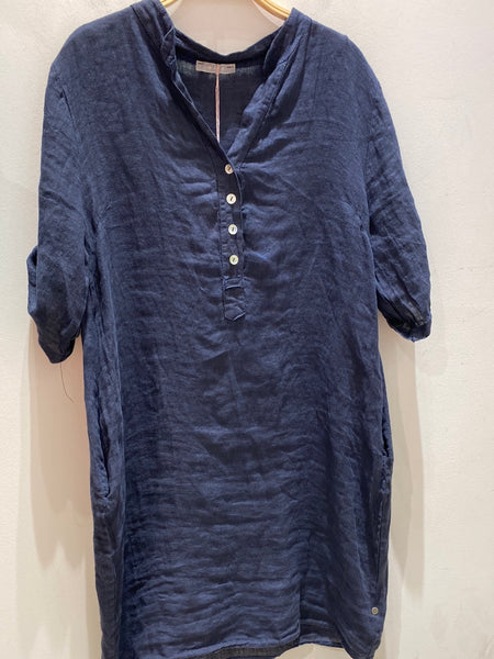 Short Sleeve Linen Dress - Italian