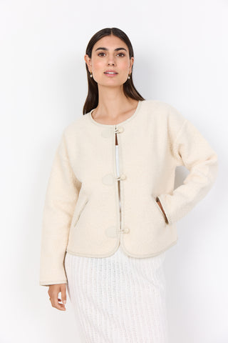 Toggle Button Jacket With Faux Leather Trim Detail