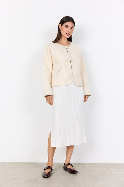 Toggle Button Jacket With Faux Leather Trim Detail