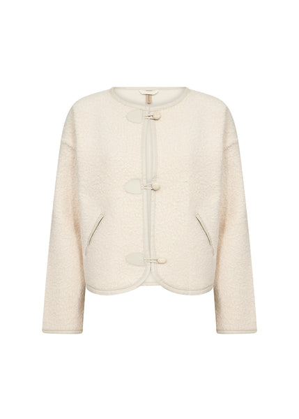 Toggle Button Jacket With Faux Leather Trim Detail