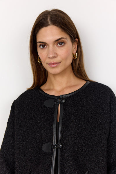 Toggle Button Jacket With Faux Leather Trim Detail