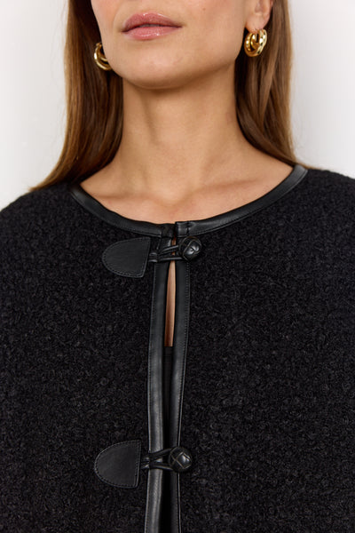 Toggle Button Jacket With Faux Leather Trim Detail