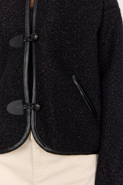 Toggle Button Jacket With Faux Leather Trim Detail