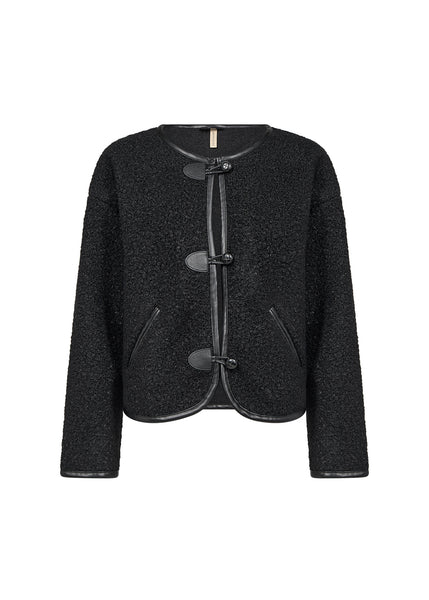 Toggle Button Jacket With Faux Leather Trim Detail