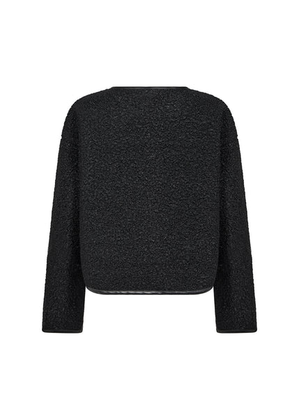 Toggle Button Jacket With Faux Leather Trim Detail