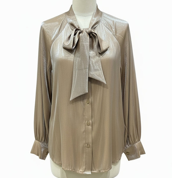 Tie Neck Sateen Blouse