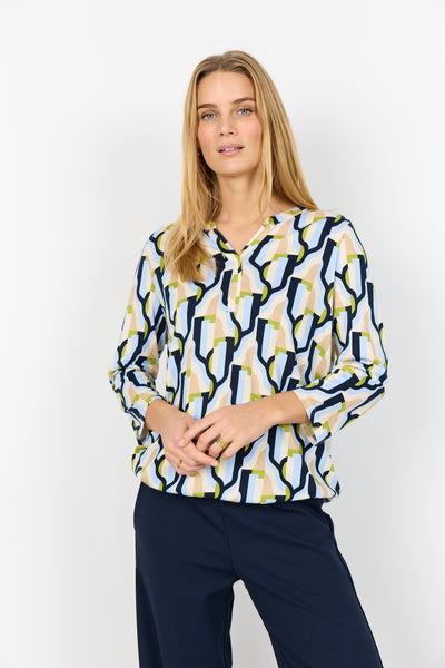 3/4 Sleeve Abstract Print Top