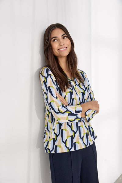 3/4 Sleeve Abstract Print Top