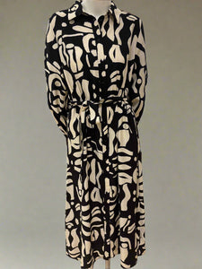 Long Sleeve Belted Print Dress