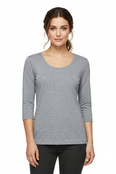 Scoop Neck Basic Cotton Blend T-Shirt