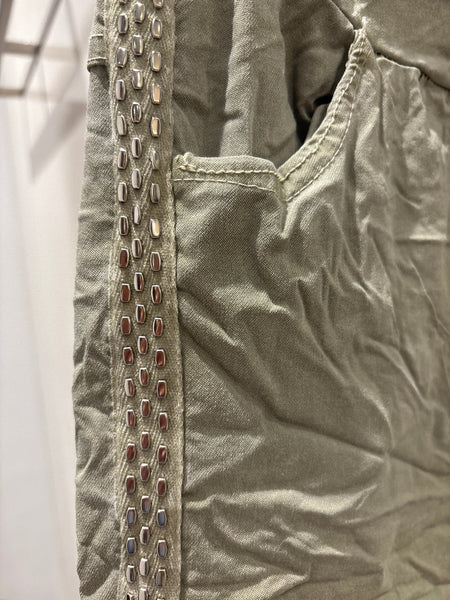 Draw String Waist Stud Trim Pants- Italian