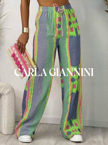 Print Cotton Mix Pants